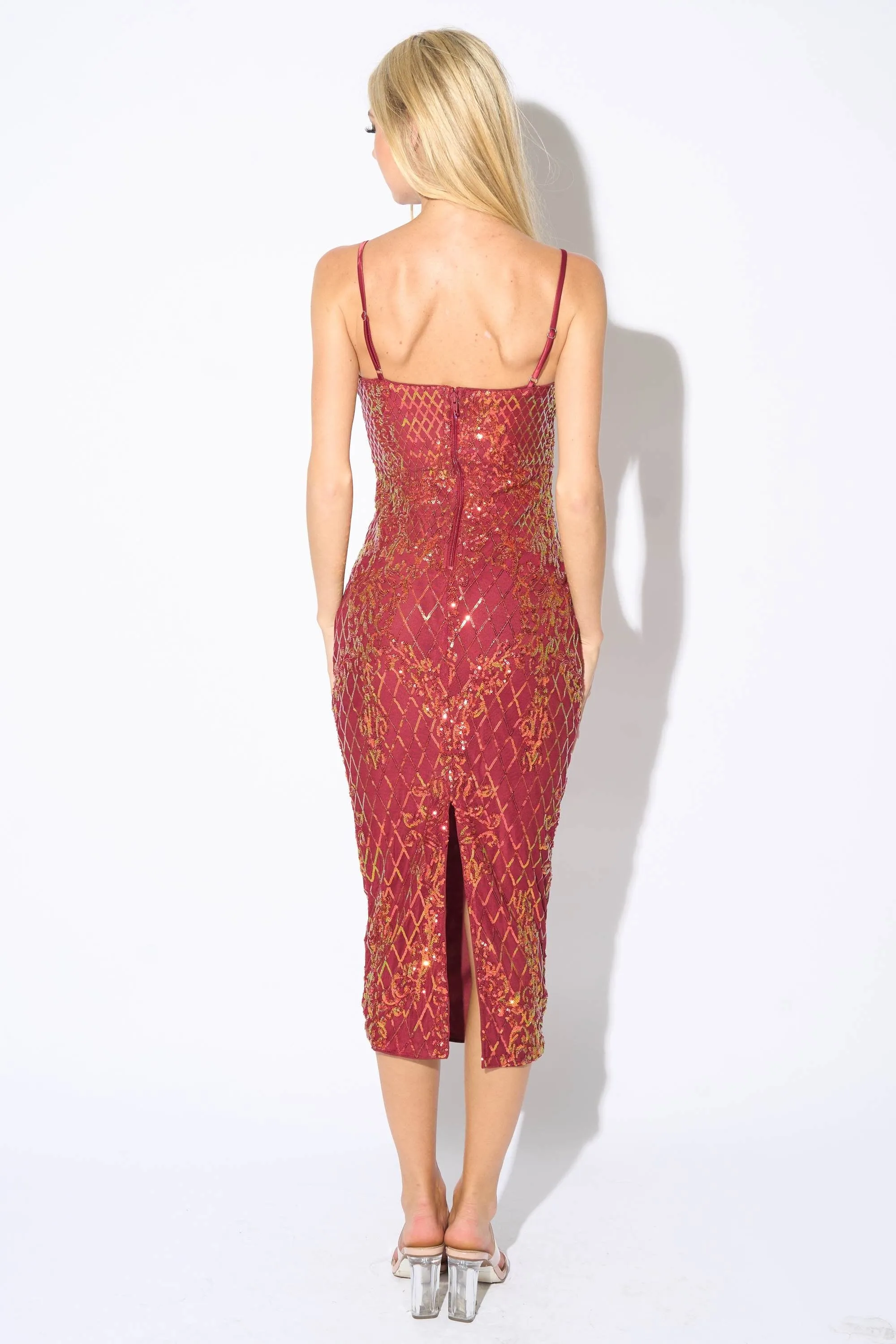 PD77520NTP / GLAM PATTERN SEQUINS SLEEVELESS BODYCON MIDI DRESS sold by privy product image thumbnail 3