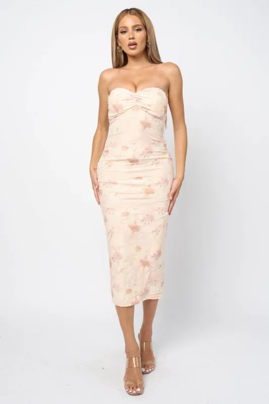 ROMANTIC FLORAL VELVET BURNOUT TUBE MIDI DRESS sold by privy