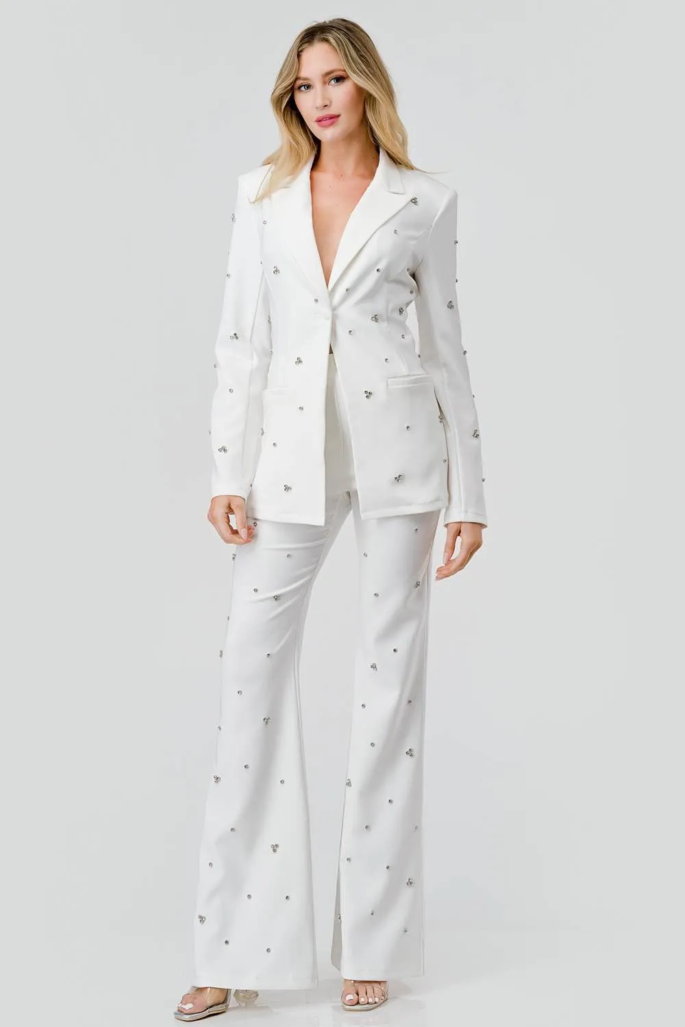 AS5017K / RHINESTONES EMBELLISHED BLAZER JACKET & PANTS SET sold by privy