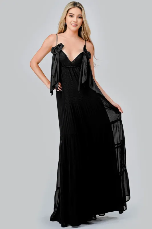 AD3851B / RELAX FIT CHIFFON WITH SATIN BOW CAMI MAXI DRESS sold by privy