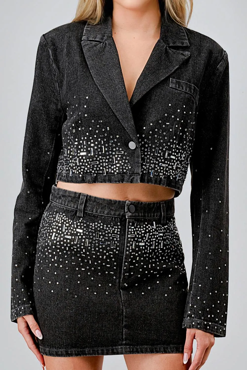 AS5065E / DENIM HOTFIX EMBELLISHED JACKET & MINI SKIRT SETS sold by privy product image thumbnail 5