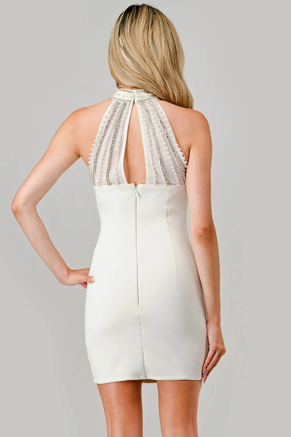 AD3672B / RHINESTONES & PEARLS EMBELLISHED HALTER MINI DRESS sold by privy product image thumbnail 3