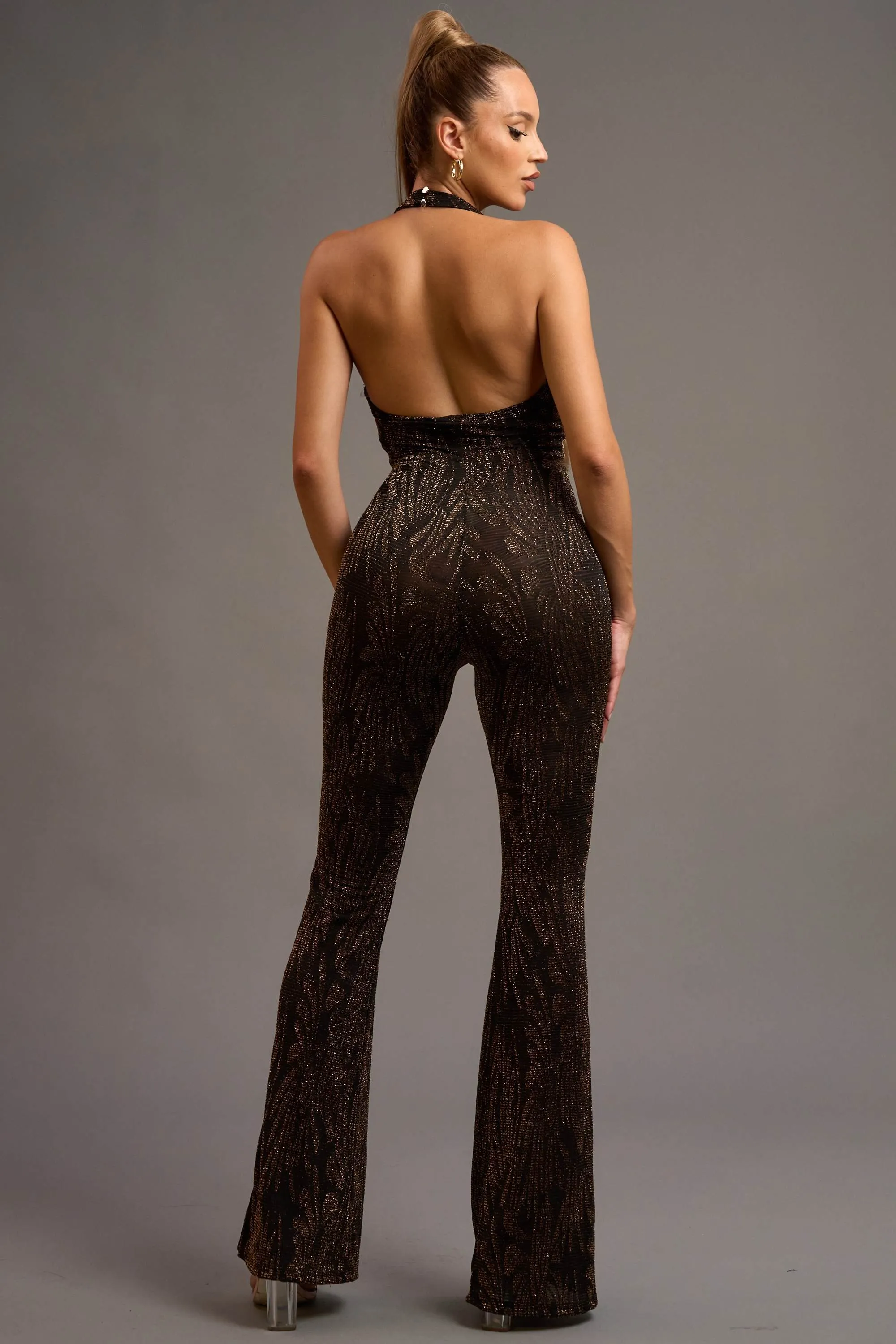 CHIC LUREX COWL HALTER NECK BACKLESS JUMPSUIT sold by privy product image thumbnail 3