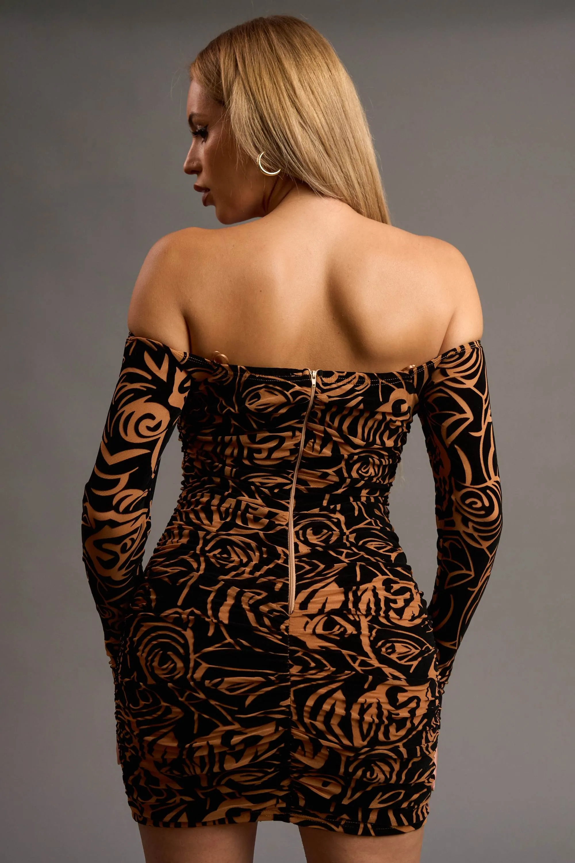 LUXE MESH VELVET BURNOUT OFF SHOULDER MINI DRESS sold by privy product image thumbnail 3