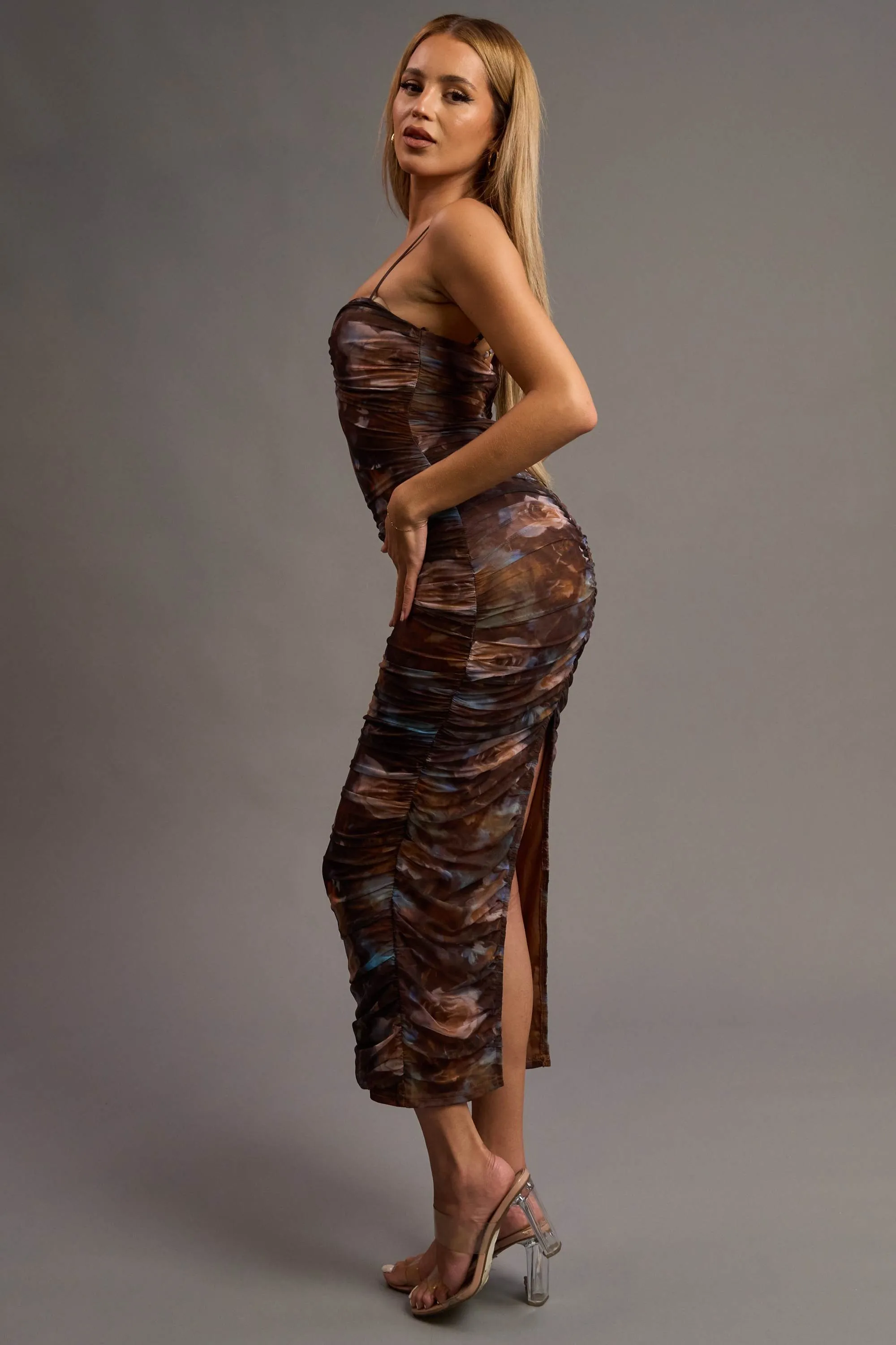 PD78097B / ROMANTIC FLORAL PRINT MESH SWEETHEART MIDI DRESS sold by privy product image thumbnail 2