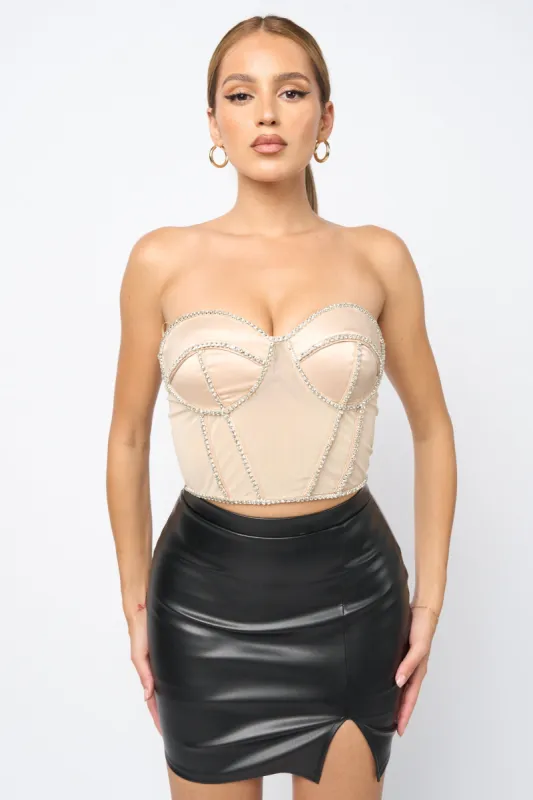 LUXE SATIN RHINESTONE TRIM SWEETHEART BUSTIER TOP sold by privy