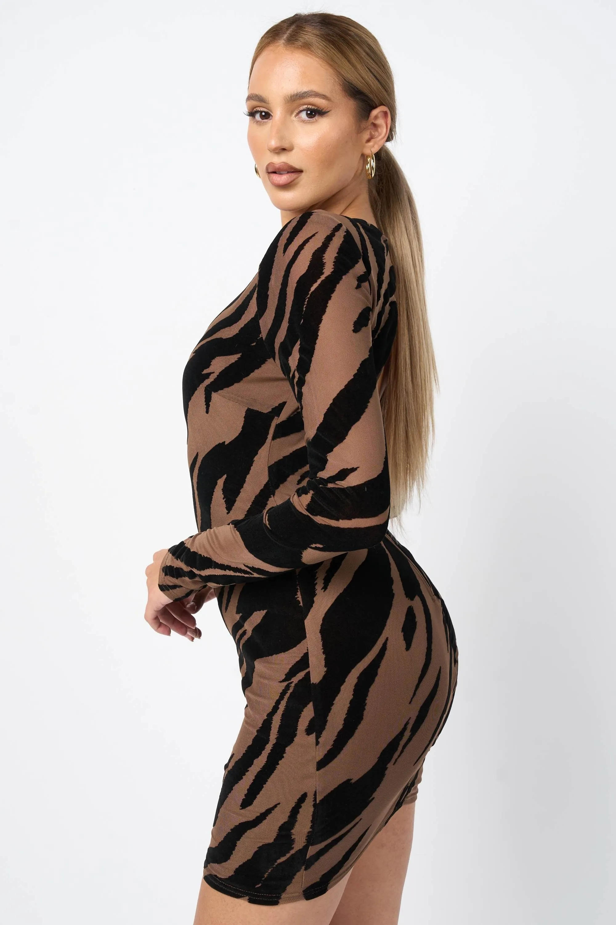ZEBRA MESH VELVET FLOCKING OPEN BACK MINI DRESS sold by privy product image thumbnail 2