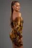 CHIC ABSTRACT PRINT MESH OFF SHOULDER MINI DRESS sold by privy