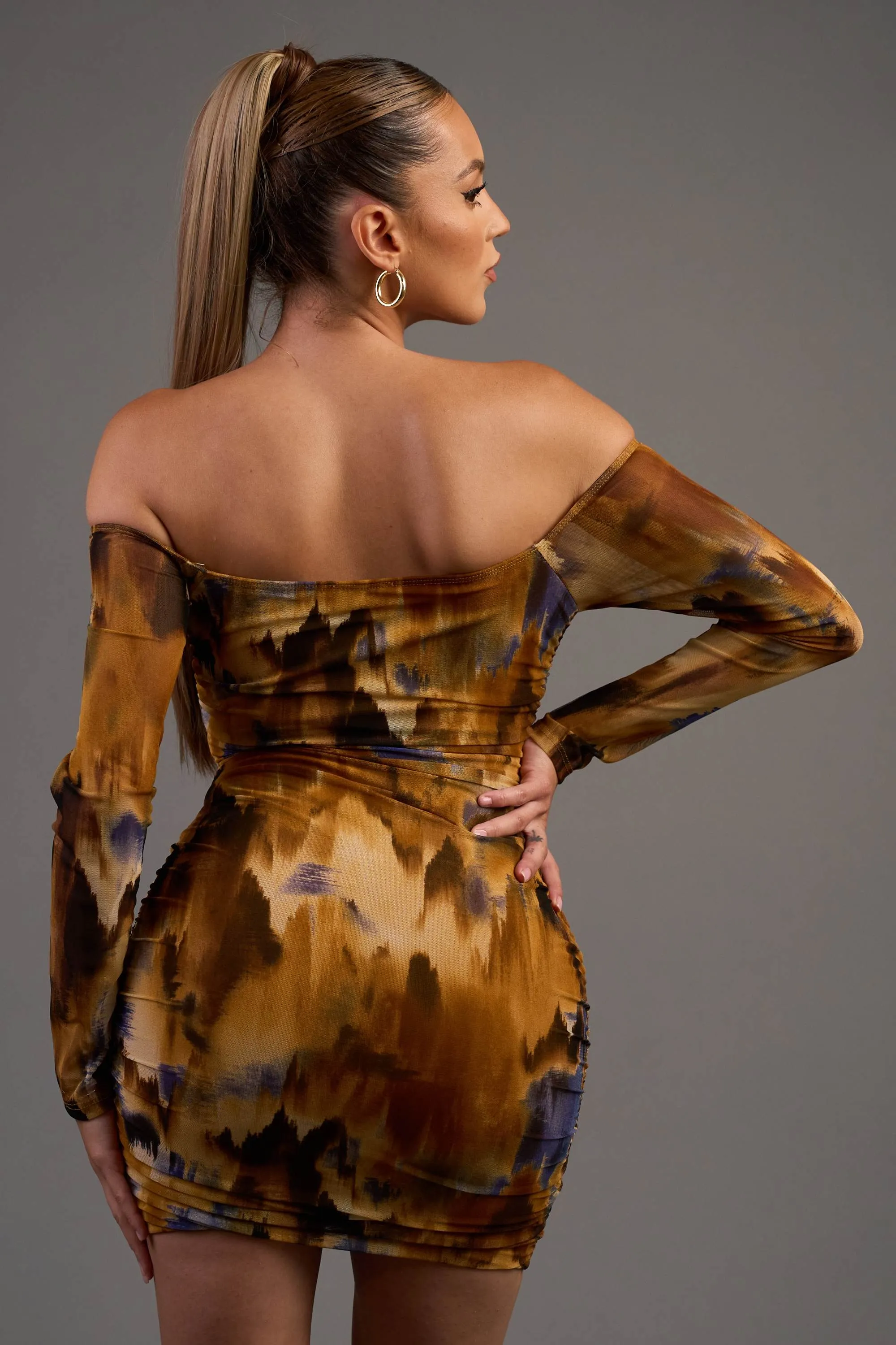 CHIC ABSTRACT PRINT MESH OFF SHOULDER MINI DRESS sold by privy product image thumbnail 3