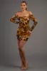CHIC ABSTRACT PRINT MESH OFF SHOULDER MINI DRESS sold by privy