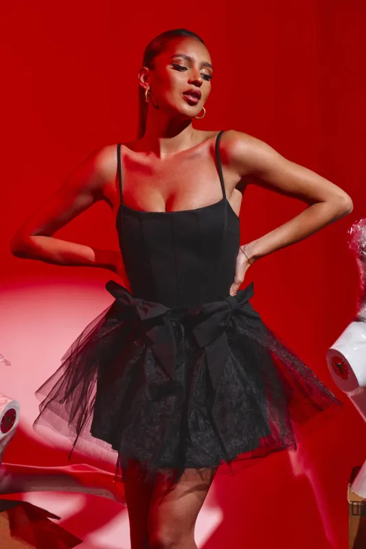 PD77204BST / CORSET BODICE TULLE SKIRT SPAGHETTI STRAP MINI DRESS sold by privy