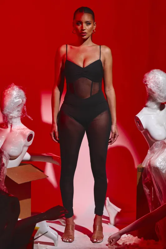 SEXY SEE-THRU MESH CONTRAST BODYCON JUMPSUIT sold by privy