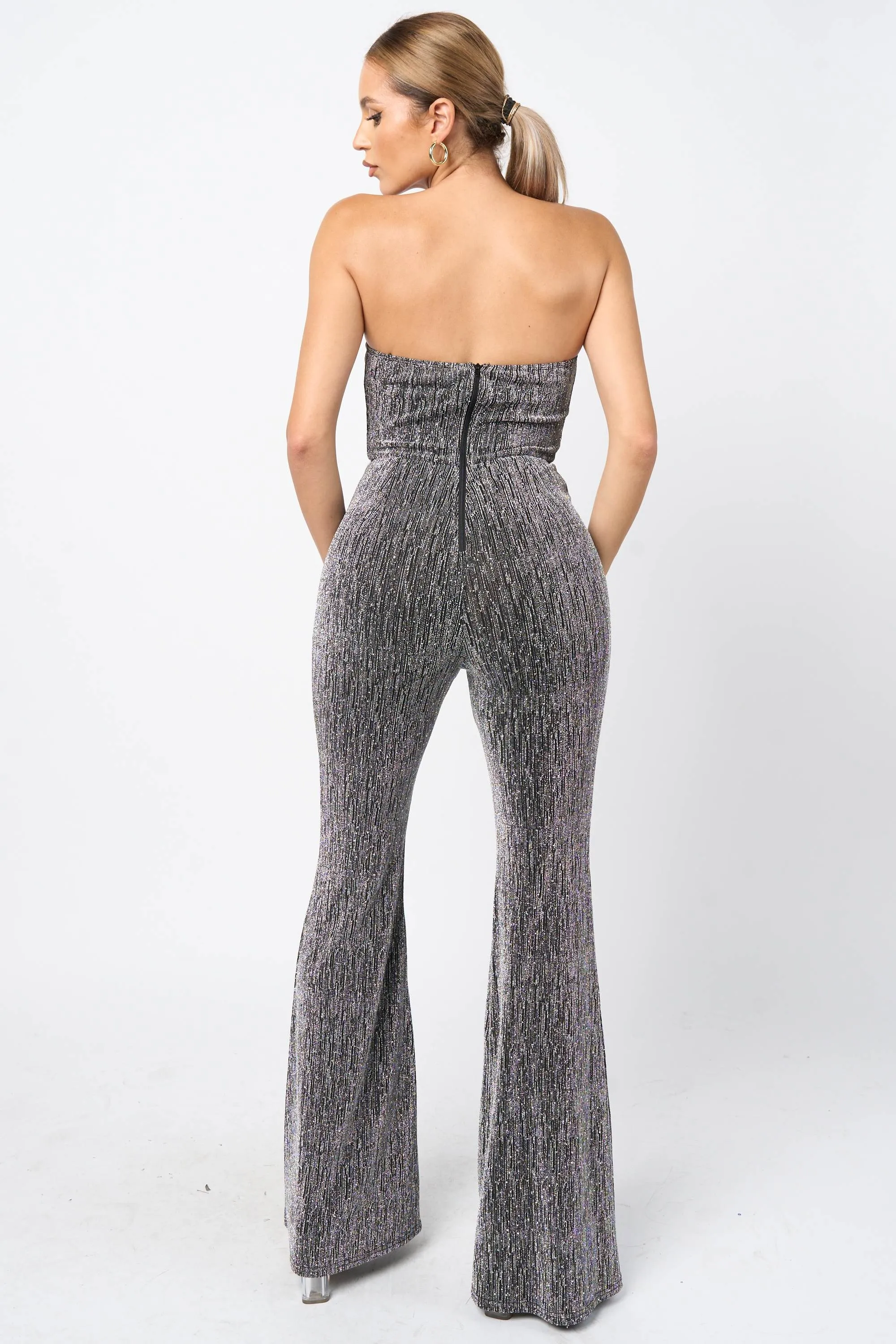 PJ11188K / CHIC METALLIC LUREX OFF SHOULDER WIDE LEG JUMPSUIT sold by privy product image thumbnail 4