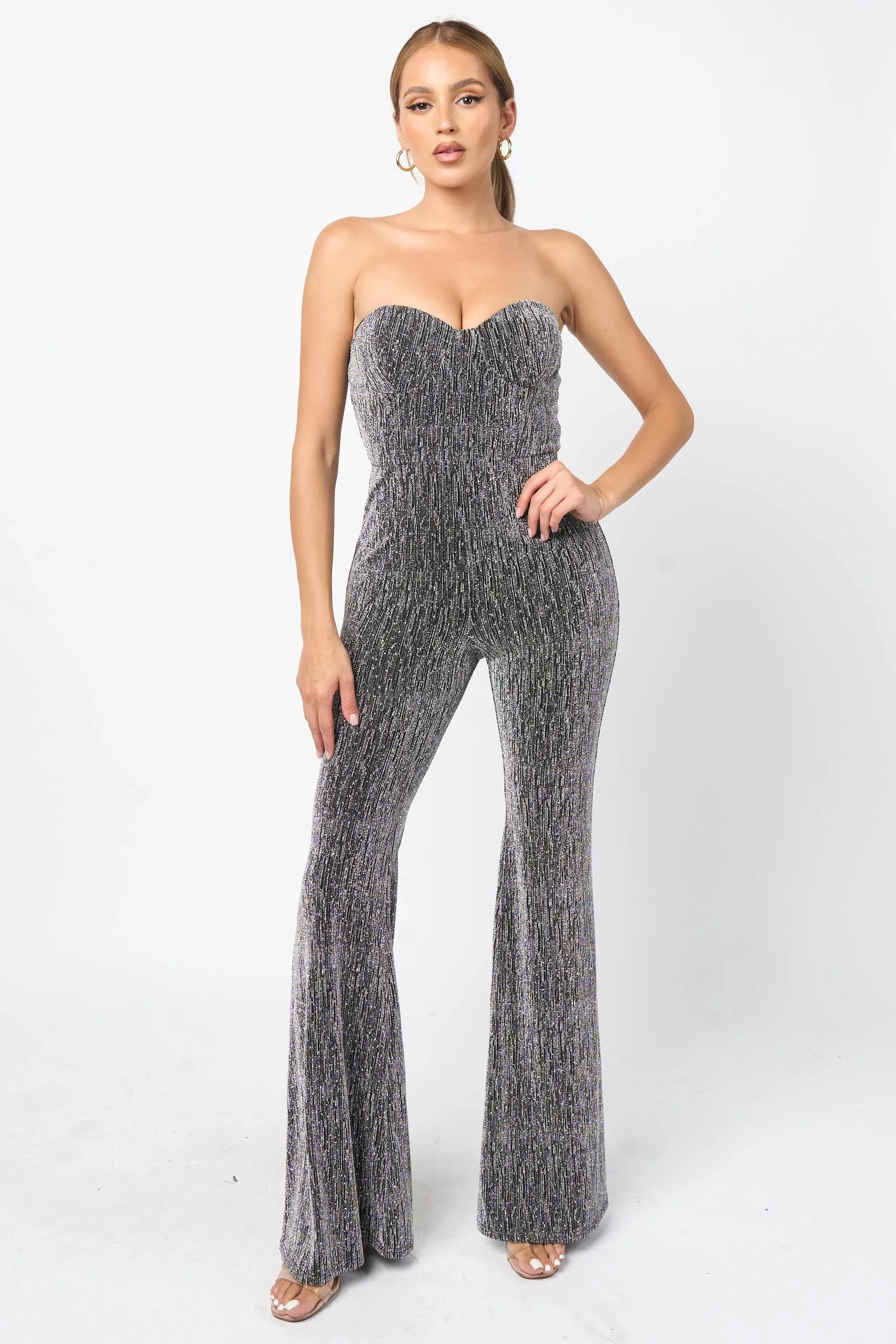 PJ11188K / CHIC METALLIC LUREX OFF SHOULDER WIDE LEG JUMPSUIT sold by privy product image thumbnail 2