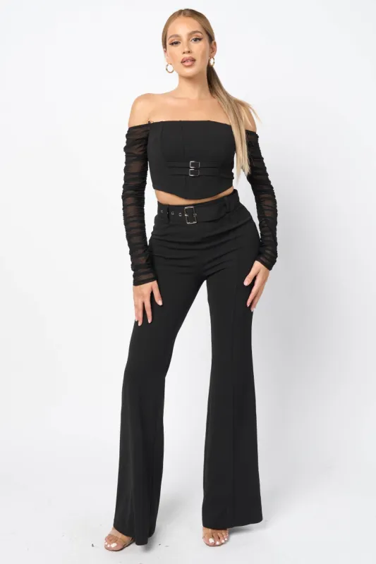 LUXE BUCKLE BELTED CROPPED TOP & BELTED PANTS SET sold by privy