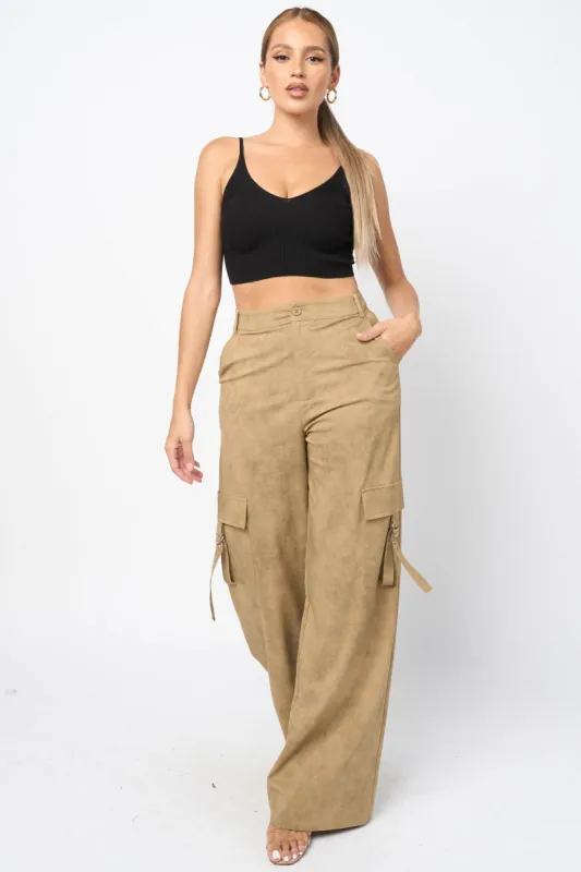 CHIC TWILL WOVEN FULL LENGTH RELAX FIT CARGO PANTS sold by privy