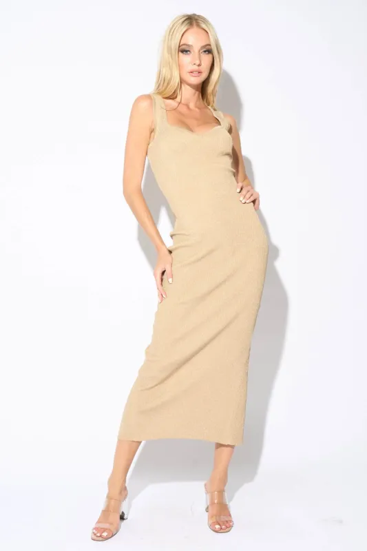 CHIC METALLIC LUREX GLITTER SWEATER RIB MIDI DRESS sold by privy