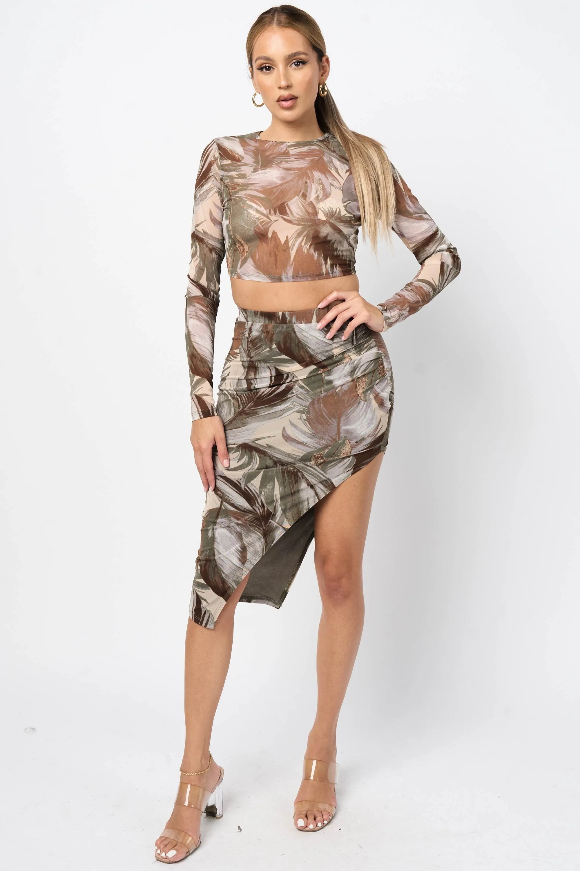CHIC LEAF MESH CROP TOP & KNEE LENGTH SKIRT SETS sold by privy product image thumbnail 4