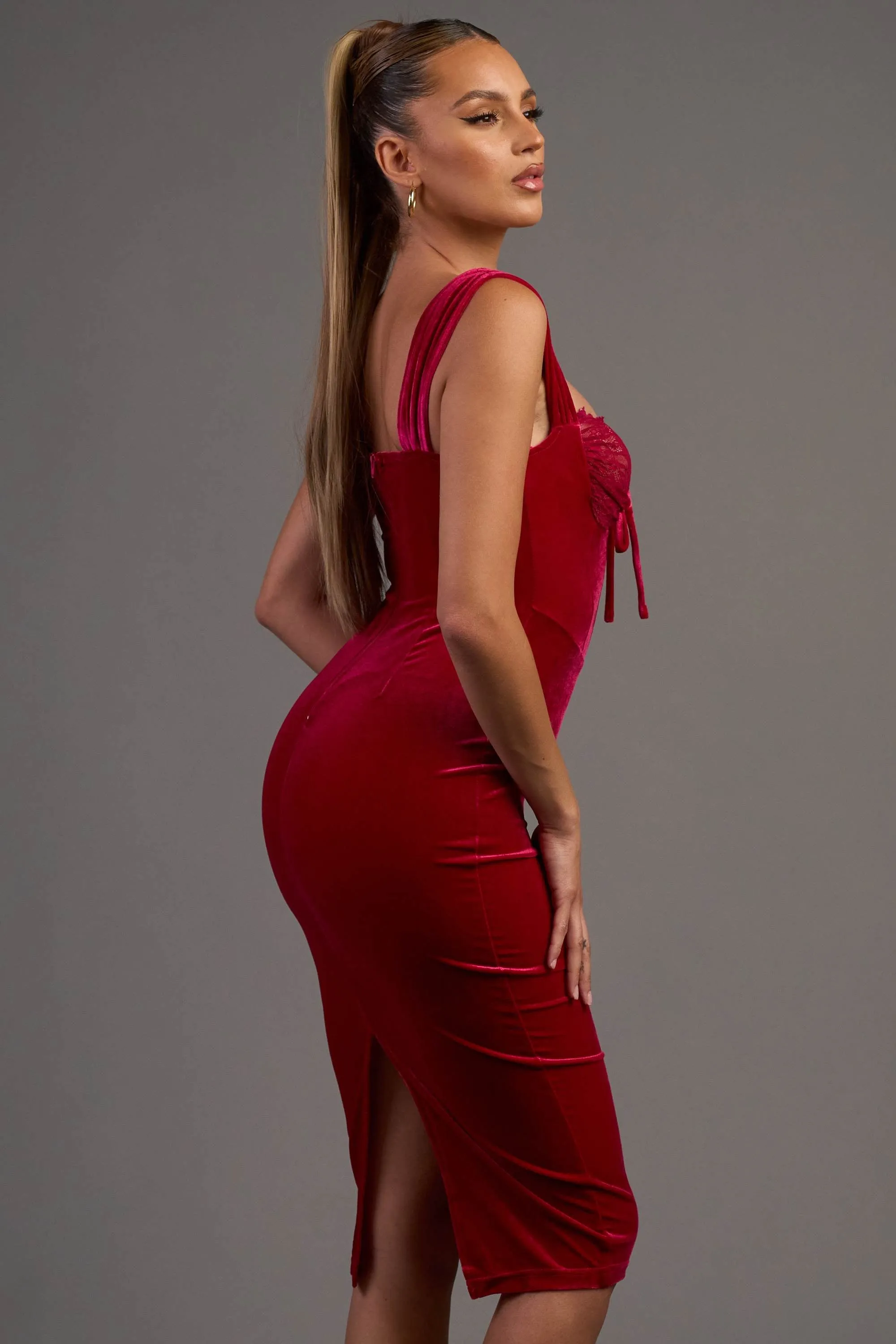 LUXE VELVET LACE SWEETHEART BODYCON MIDI DRESS sold by privy product image thumbnail 3