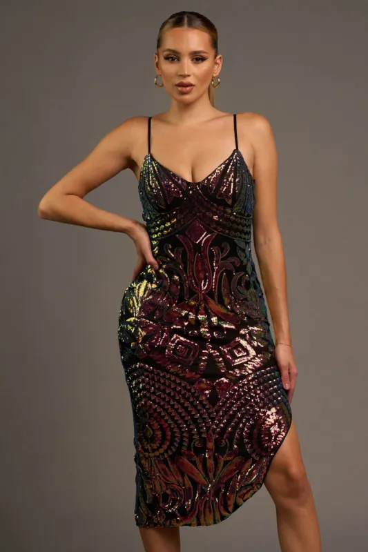 LUXE SEQUINS SLEEVELESS SLITTED BODYCON MIDI DRESS sold by privy