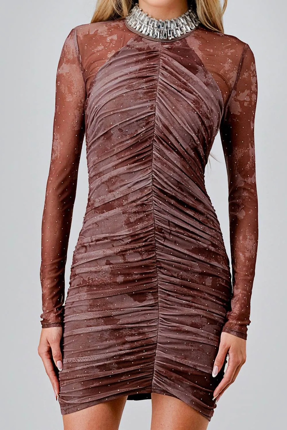 AD3920N / HOTFIX CRYSTAL TRIM MOCK NECK BODYCON MINI DRESS sold by privy product image thumbnail 5