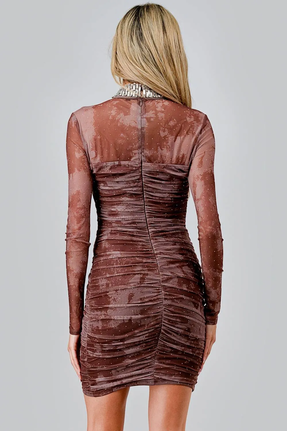 AD3920N / HOTFIX CRYSTAL TRIM MOCK NECK BODYCON MINI DRESS sold by privy product image thumbnail 3