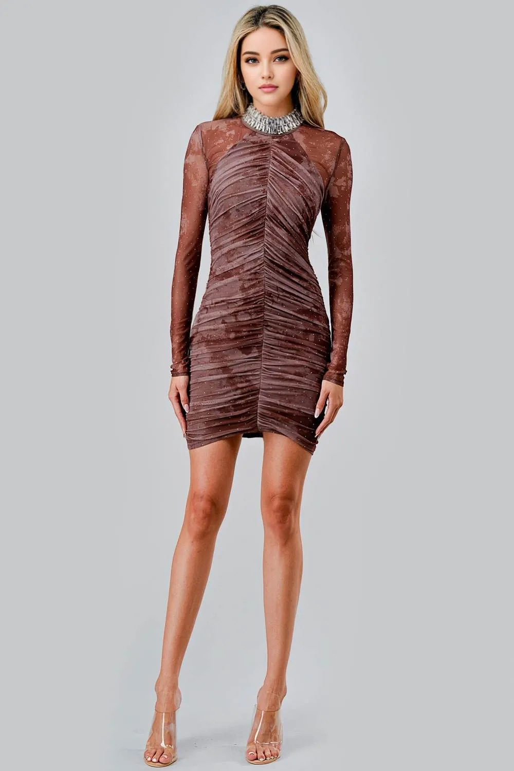 AD3920N / HOTFIX CRYSTAL TRIM MOCK NECK BODYCON MINI DRESS sold by privy product image thumbnail 4