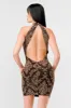 LUXE JACQUARD HALTER NECK BODYCON MINI DRESS sold by privy