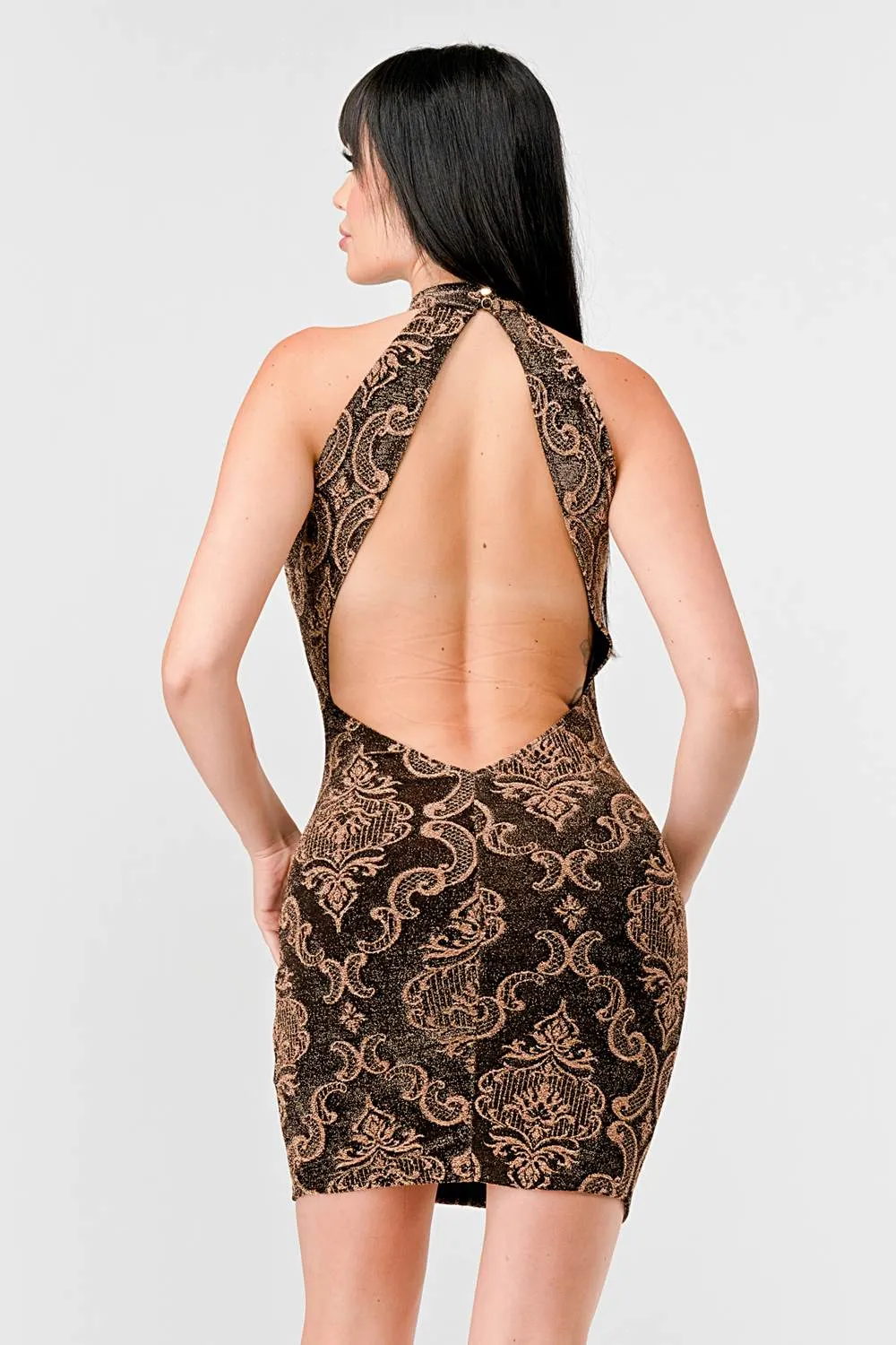LUXE JACQUARD HALTER NECK BODYCON MINI DRESS sold by privy product image thumbnail 3