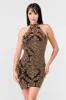 LUXE JACQUARD HALTER NECK BODYCON MINI DRESS sold by privy