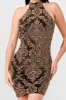 LUXE JACQUARD HALTER NECK BODYCON MINI DRESS sold by privy