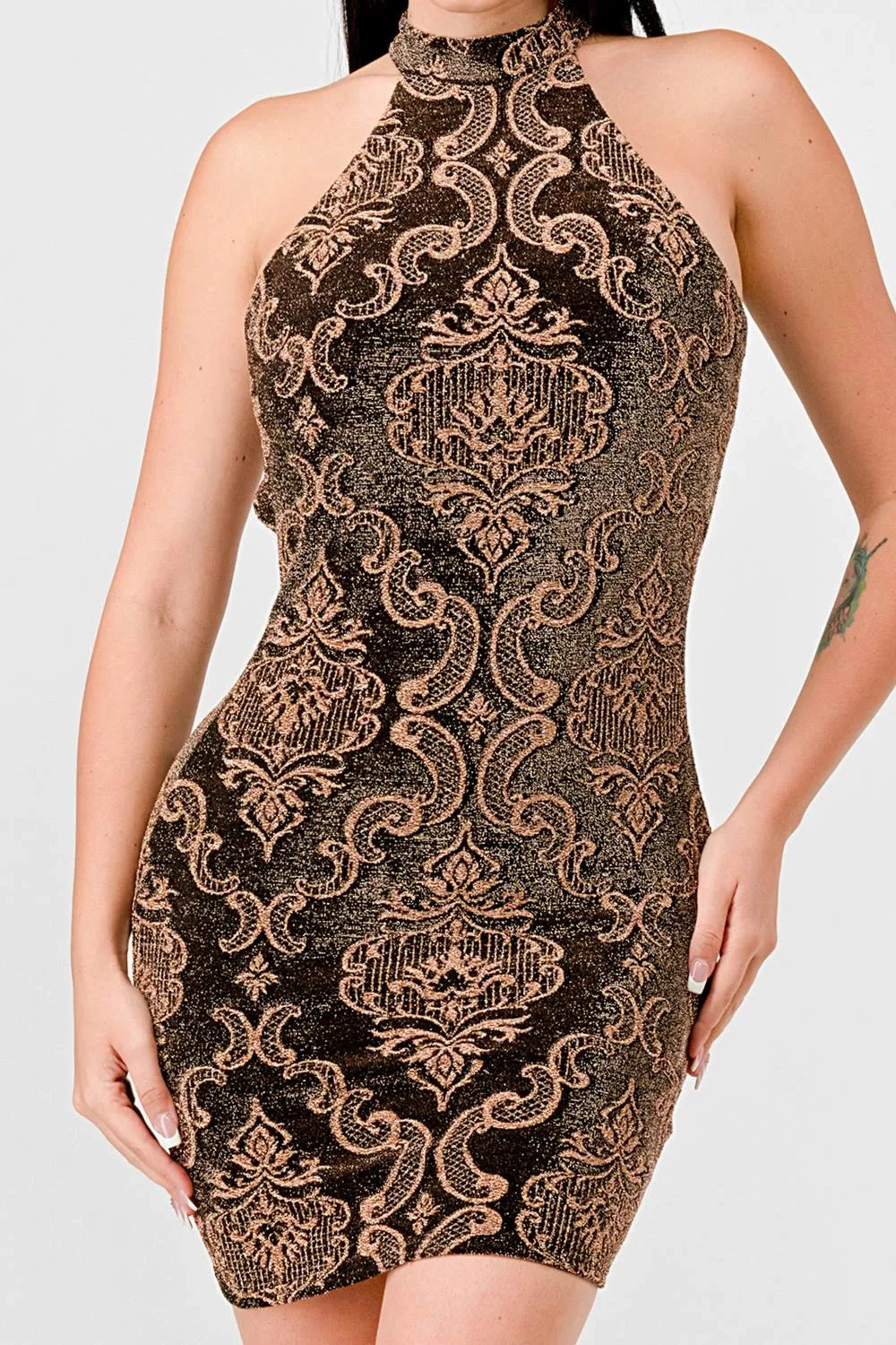 LUXE JACQUARD HALTER NECK BODYCON MINI DRESS sold by privy product image thumbnail 5