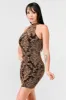 LUXE JACQUARD HALTER NECK BODYCON MINI DRESS sold by privy