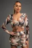 LUXE ABSTRACT PRINT MESH CROP TOP & MINI SKIRT SET sold by privy