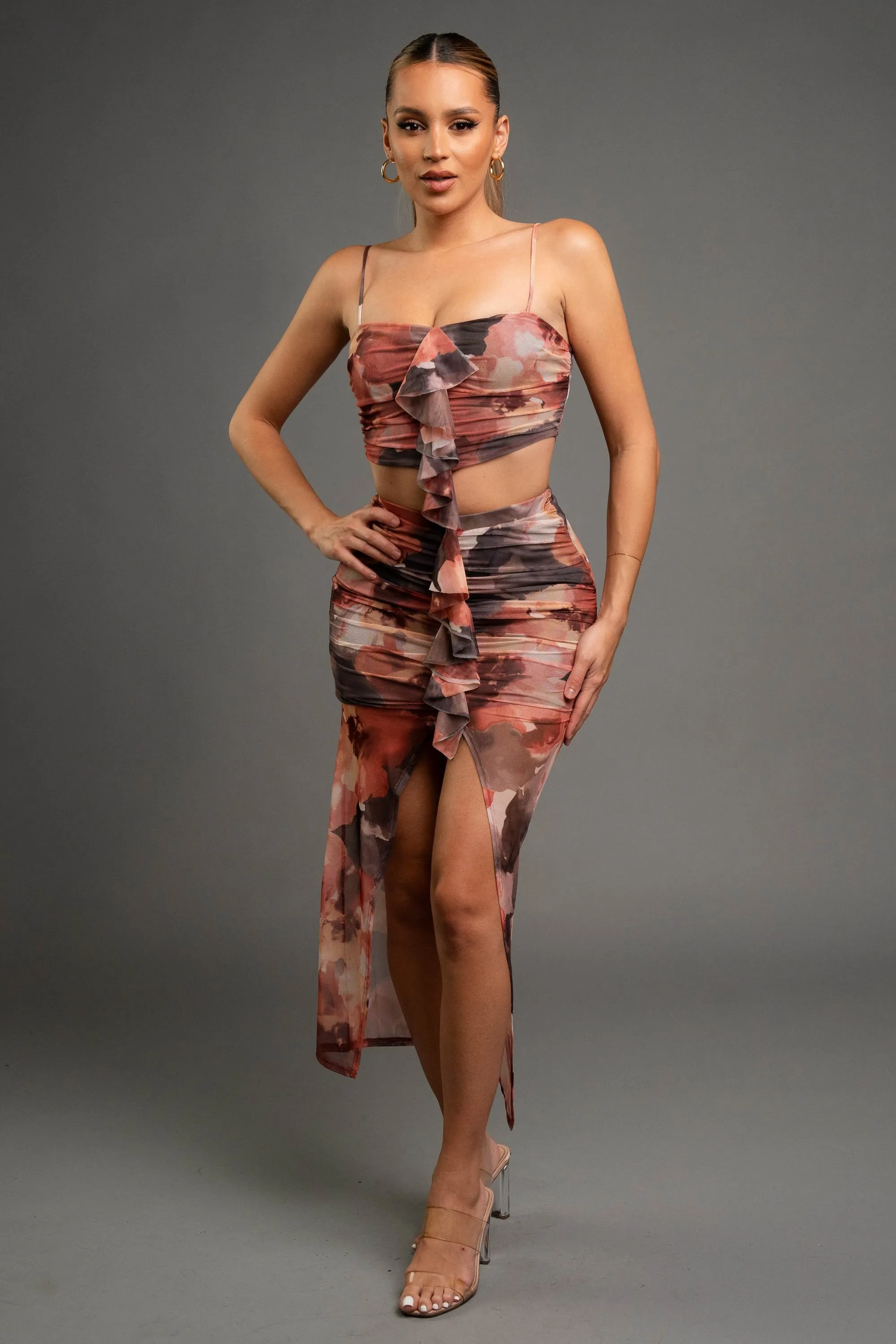 ROMANTIC FLORAL PRINT MESH CROP TOP & SKIRT SETS sold by privy product image thumbnail 4