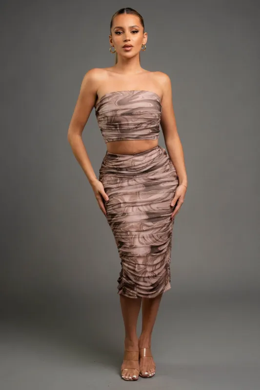CHIC MARBLE PRINT MESH TUBE TOP & MIDI SKIRT SETS sold by privy