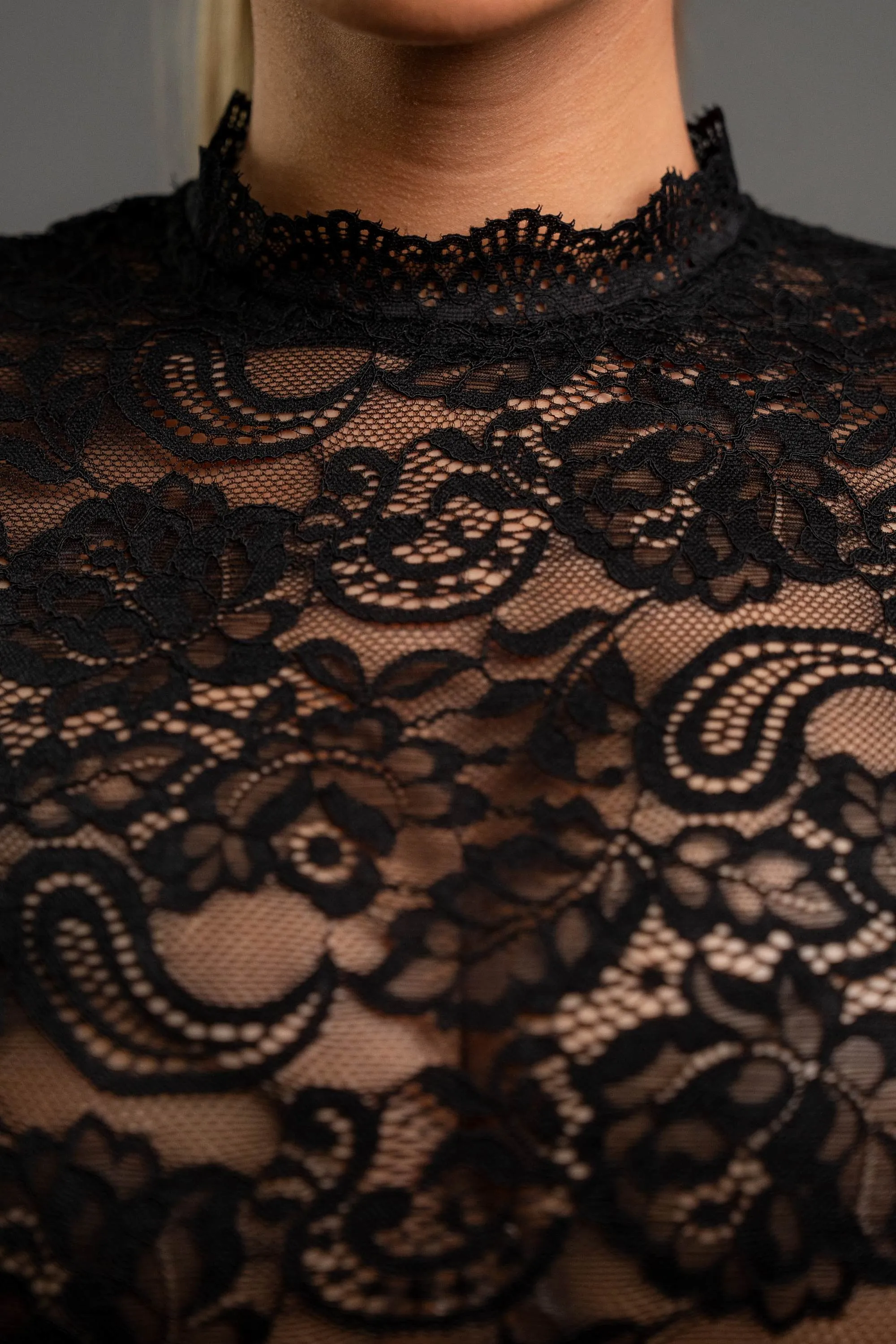 SEE-THRU STRETCH LACE CROP TOP & FLARE PANTS SET sold by privy product image thumbnail 5