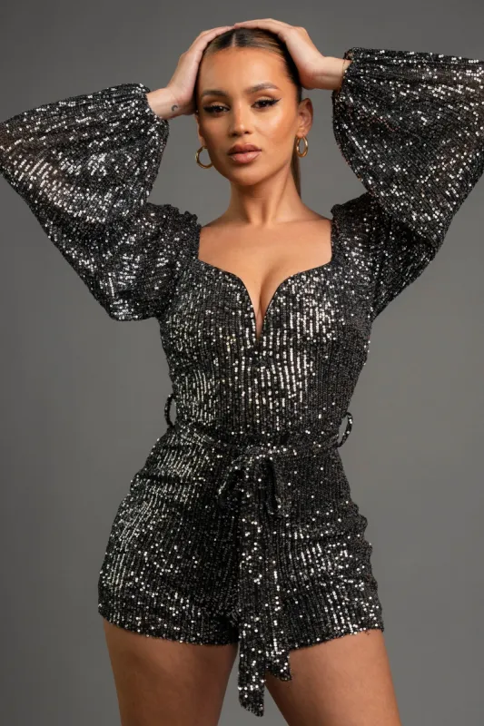 SEXY SEQUINS SWEETHEART WASIT TIE PEASANT ROMPER sold by privy