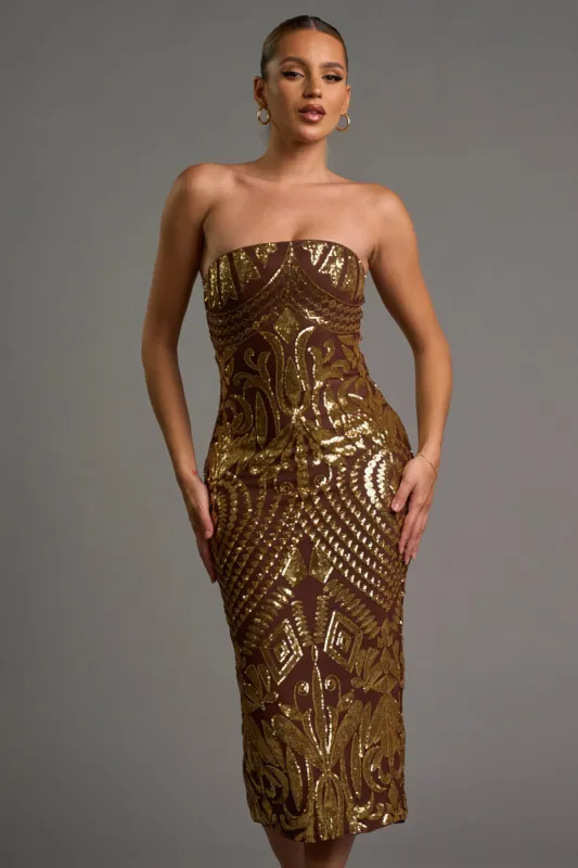 PD78107N / GLAM SEQUINS OFF SHOULDER BODYCON TUBE MIDI DRESS sold by privy