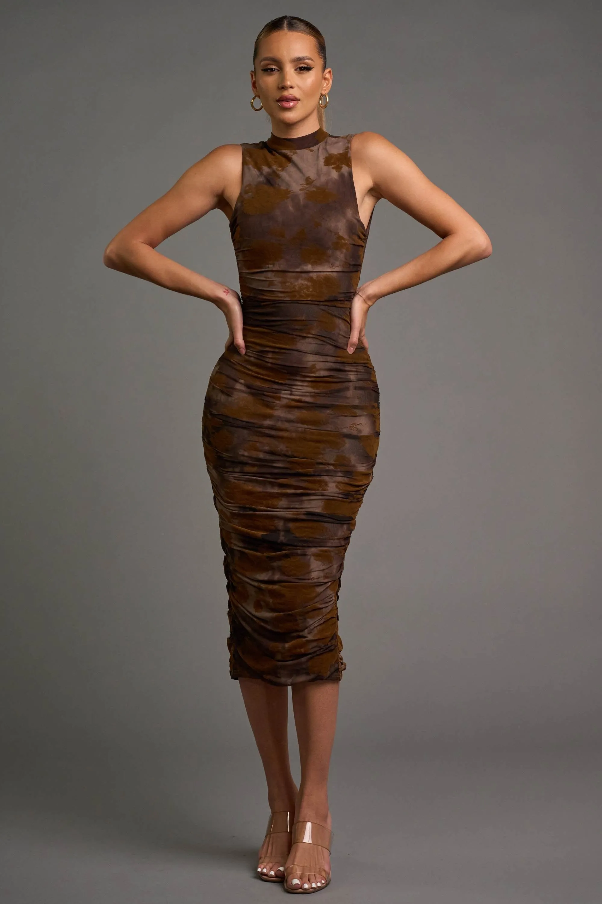 CHIC FLORAL VELVET FLOCKING MESH HALTER MIDI DRESS sold by privy product image thumbnail 4