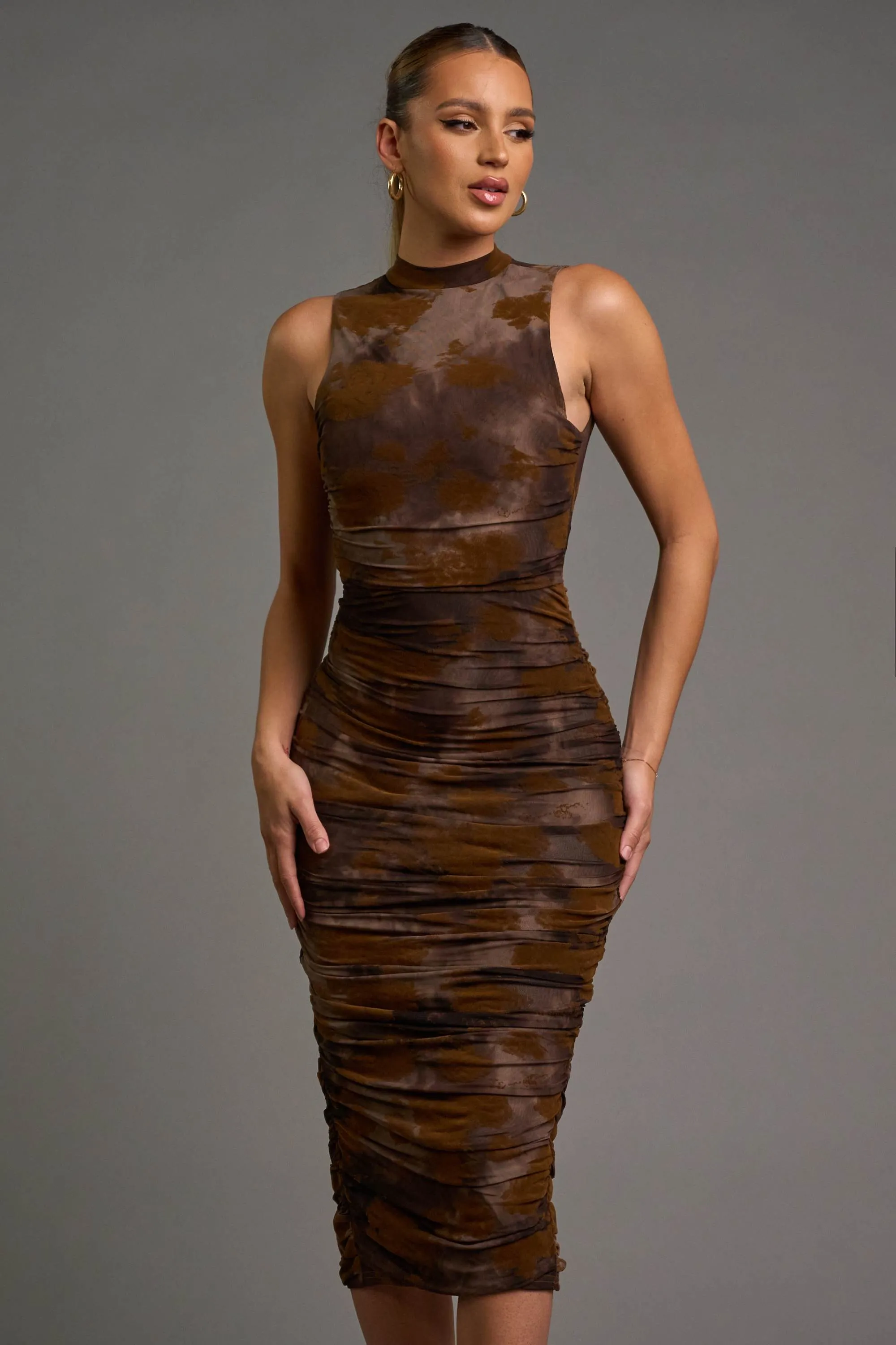 CHIC FLORAL VELVET FLOCKING MESH HALTER MIDI DRESS sold by privy