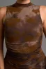 CHIC FLORAL VELVET FLOCKING MESH HALTER MIDI DRESS sold by privy