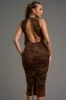 CHIC FLORAL VELVET FLOCKING MESH HALTER MIDI DRESS sold by privy