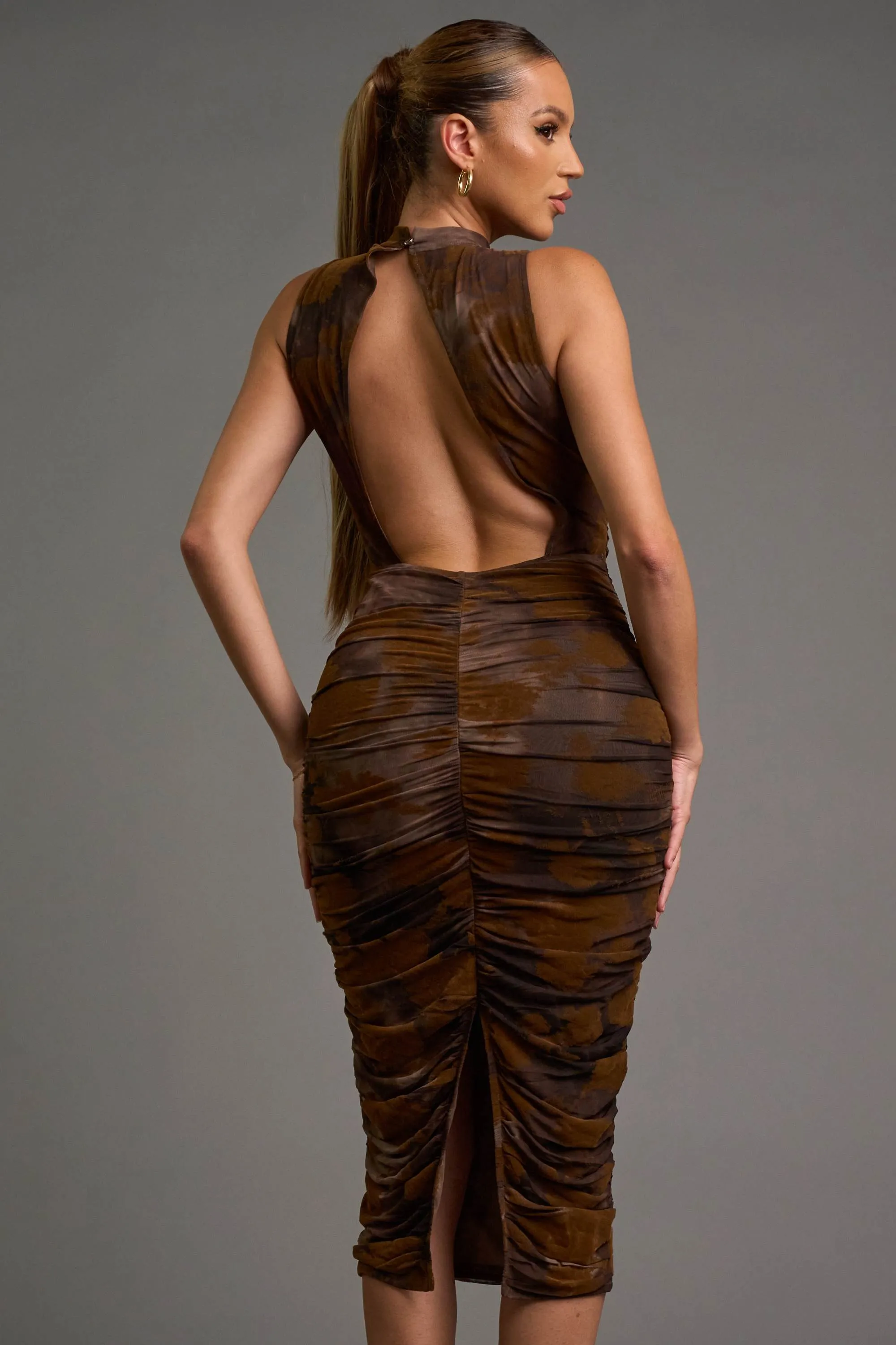 CHIC FLORAL VELVET FLOCKING MESH HALTER MIDI DRESS sold by privy product image thumbnail 3