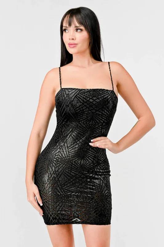 LUXE FOILD MESH SLEEVELESS BODYCON MINI DRESS sold by privy