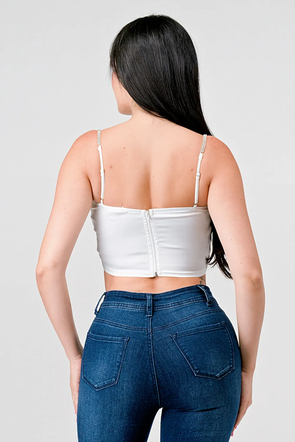 SEXY STRETCH SATIN BOW RHINESTONE STRAPS CROP TOP sold by privy product image thumbnail 3