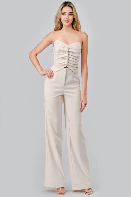 AJ1061E / LUXE BEADS FRINGE EMBELLISHED BUSTIER JUMPSUIT made by privy