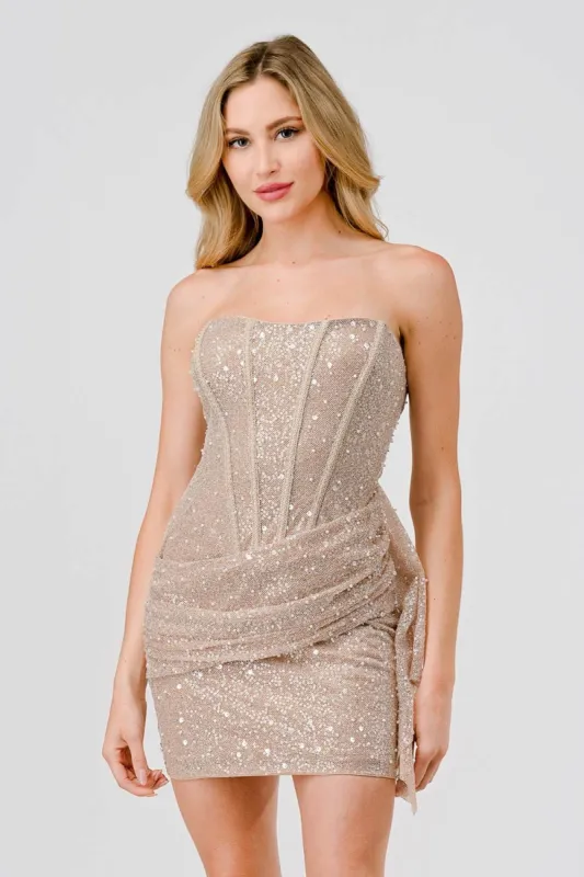 LUXE CLEAR SEQUINS STRAPLESS MINI DRESS sold by privy