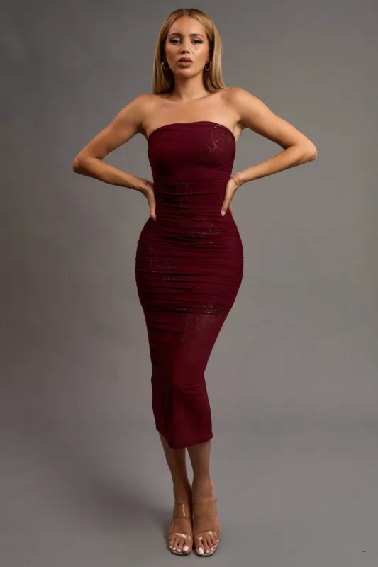 CHIC FLORAL HOTFIXS EMBELLISHED TUBE MIDI DRESS sold by privy