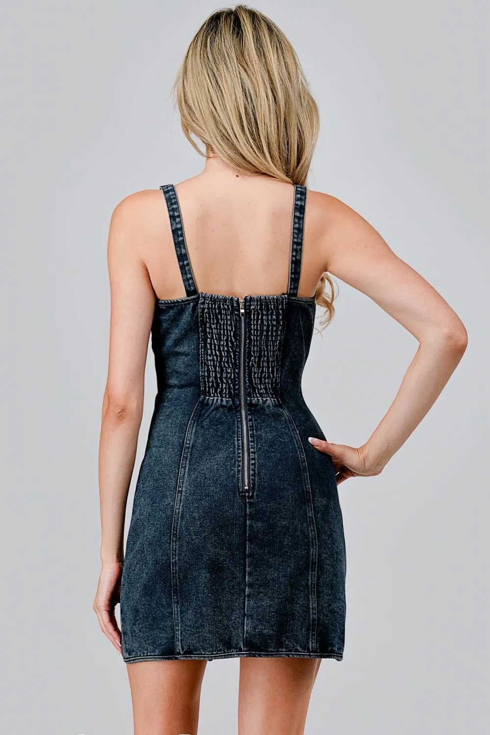 AD3910N / HEAVY DENIM BUCKLE BELTED DOWN BODYCON MINI DRESS sold by privy product image thumbnail 3